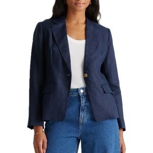 Quince 100% European Linen Structured Blazer in Deep Navy